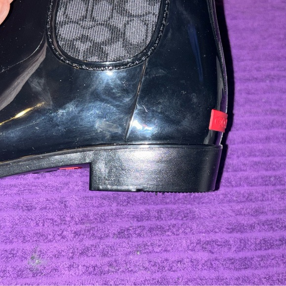 COACH Rubber Rain Boots Sz 8 Black Patent Logo Stretch PullOn Boots StyleG5255 - Picture 6 of 10